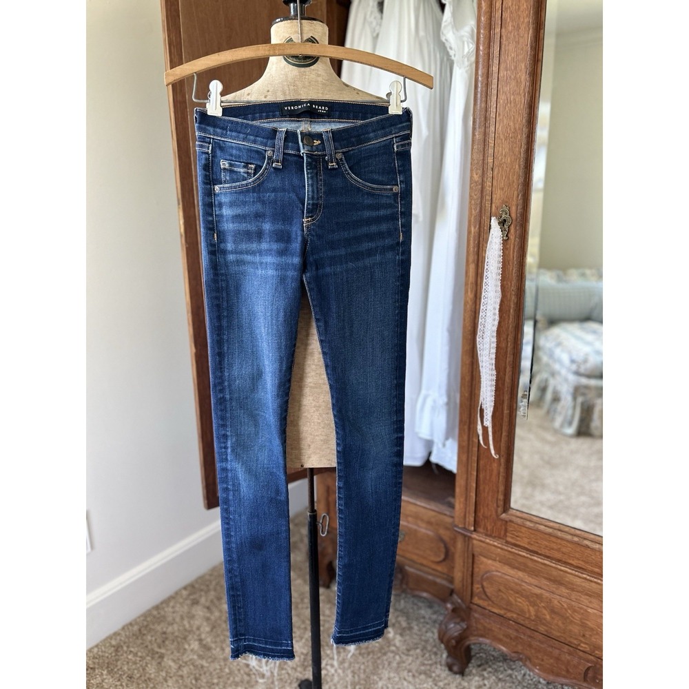 Veronica Beard Brooke Skinny Jeans Dark Wash Raw Hem Denim Size 24‎